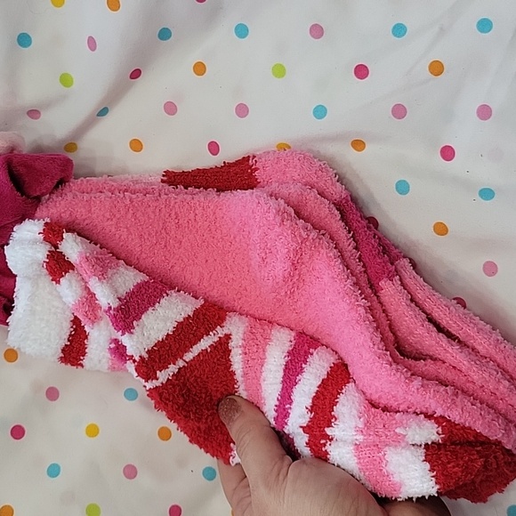 Capelli Pink and Red Slipper Socks With Two Ponytail Holders. - Picture 7 of 8